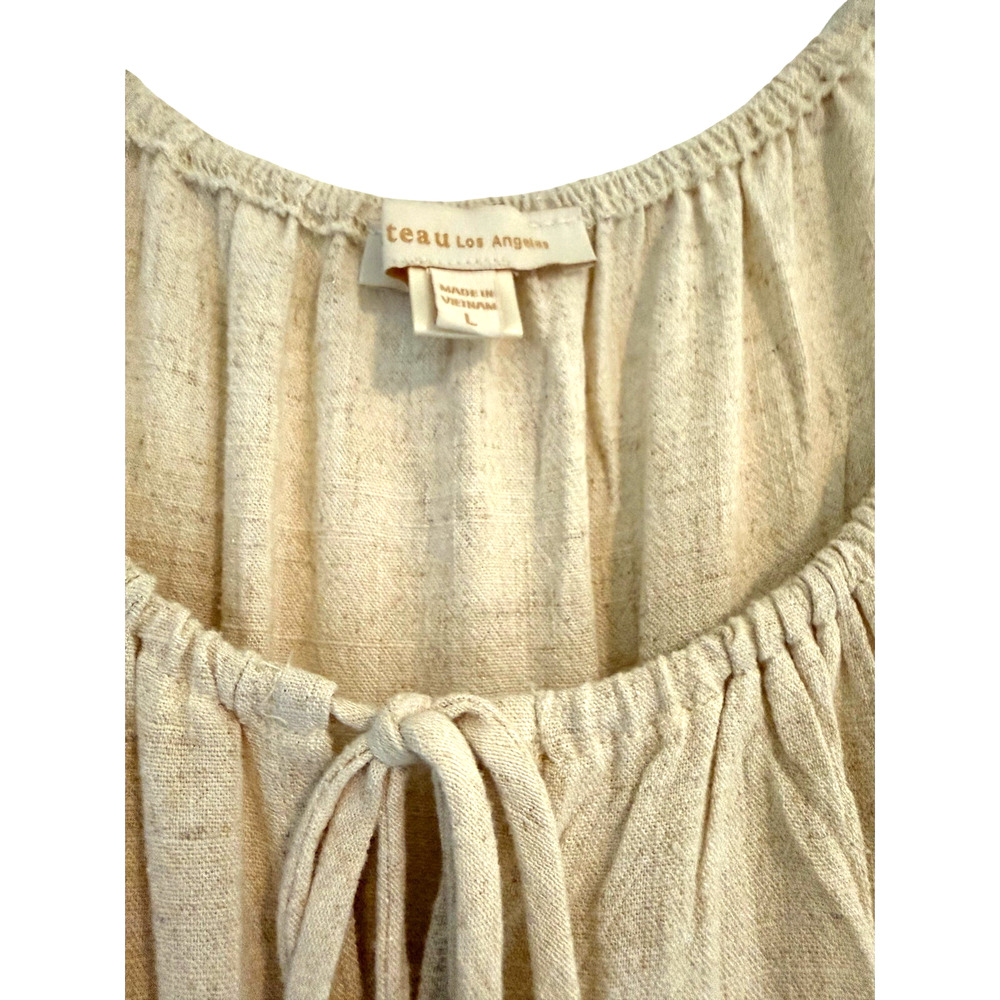 Monteau Los Angeles Linen Blend Wide Leg Jumpsuit Size L Beige Boho Beach - Picture 4 of 4